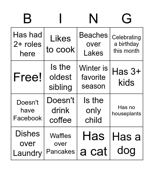 Social Bingo Card