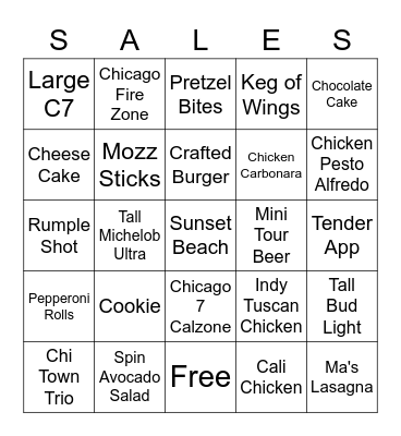 Summer Sales Contest Bingo Card