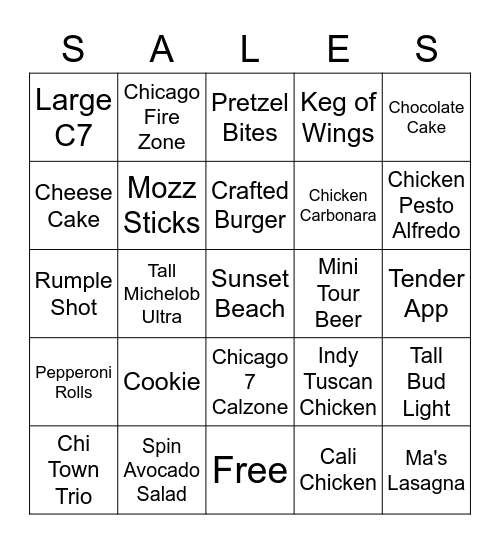 Summer Sales Contest Bingo Card