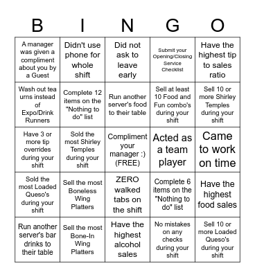 Server Bingo Card