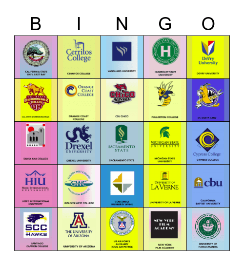 College Loteria Bingo Card