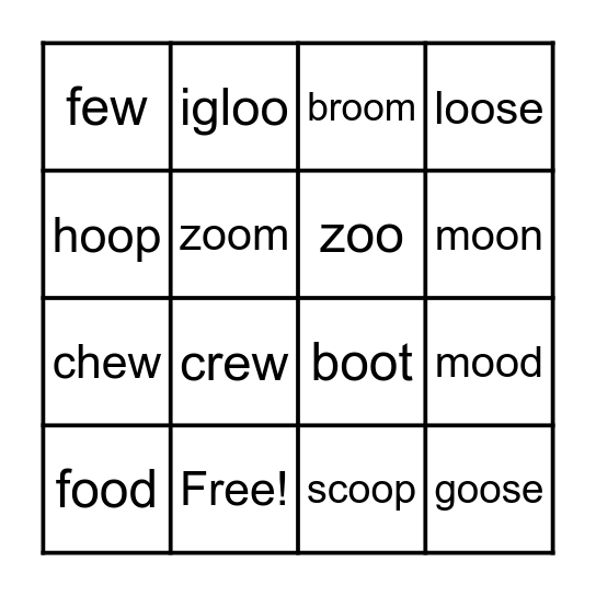 -oo and -ew Bingo Card