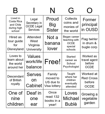 OCDE Ed Services Bingo Card
