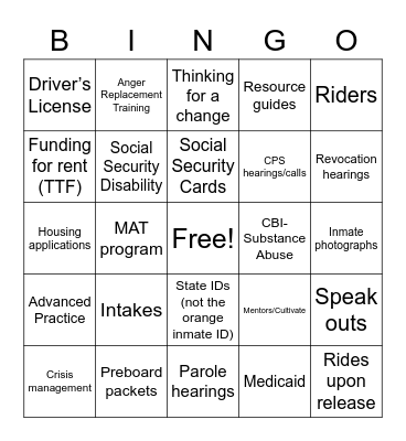 Case Management Bingo Card