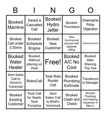 Call Center Bingo Card