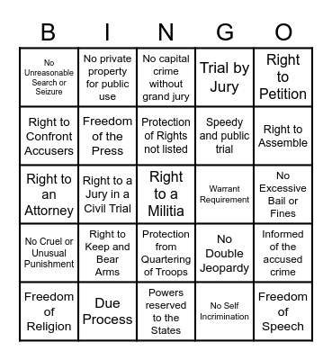 BILL OF RIGHTS Bingo Card