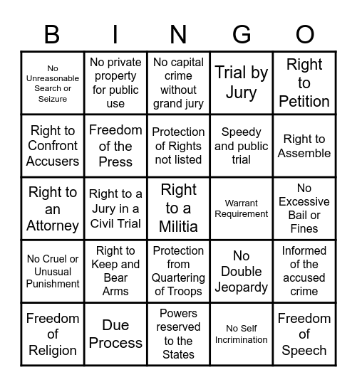 BILL OF RIGHTS Bingo Card