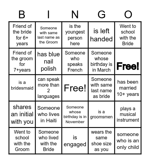 Find the Guest Bingo Card