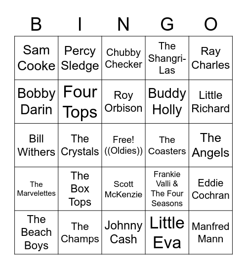 Golden Oldies Bingo Card