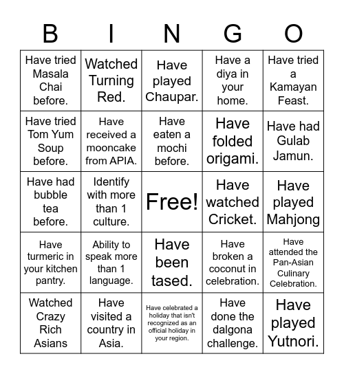 APIA Bingo Card