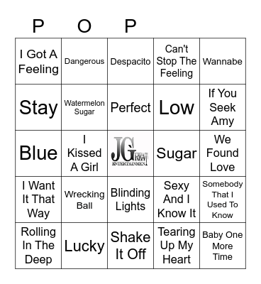 Pop Music Bingo Card