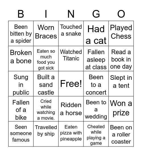 Have you ever... Bingo Card