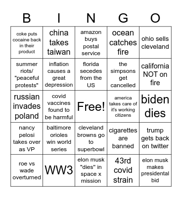 2022 bingo Card