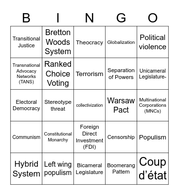 POL final Bingo Card