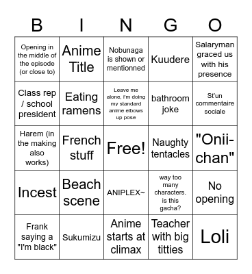 WEEB CARD Bingo Card