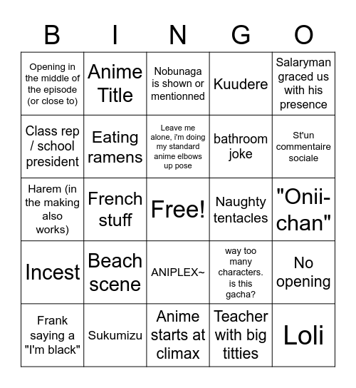 WEEB CARD Bingo Card