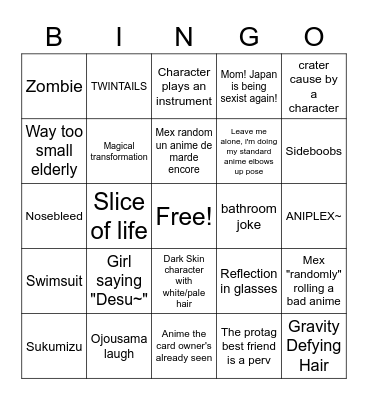 WEEB CARD Bingo Card