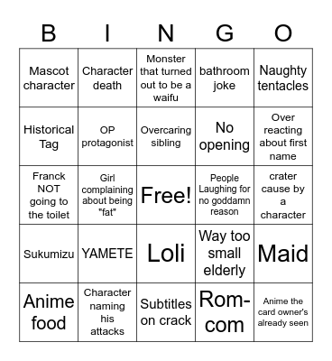 WEEB CARD Bingo Card