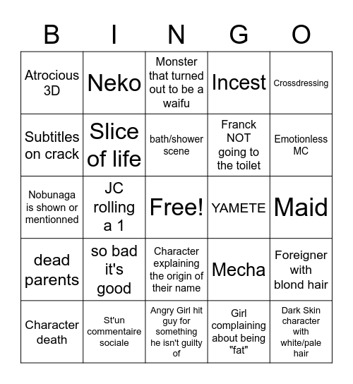 WEEB CARD Bingo Card