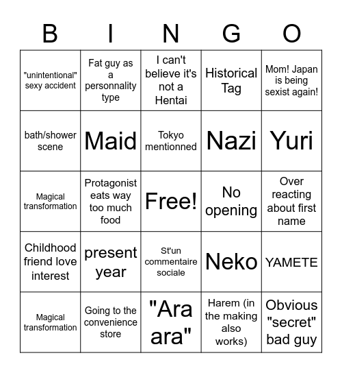 WEEB CARD Bingo Card