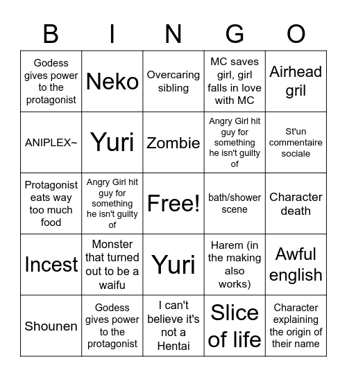 WEEB CARD Bingo Card