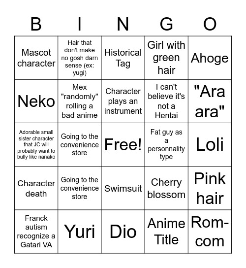 WEEB CARD Bingo Card