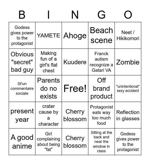 WEEB CARD Bingo Card