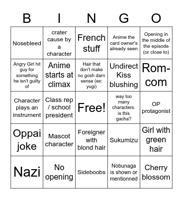 WEEB CARD Bingo Card
