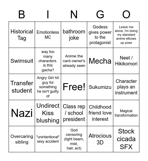 WEEB CARD Bingo Card