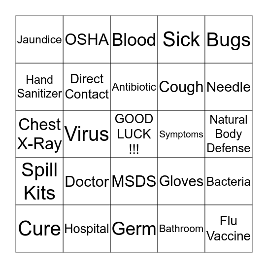 INFECTION Bingo Card