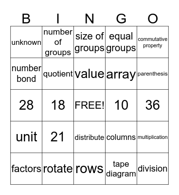 Math Vocabulary Bingo Card