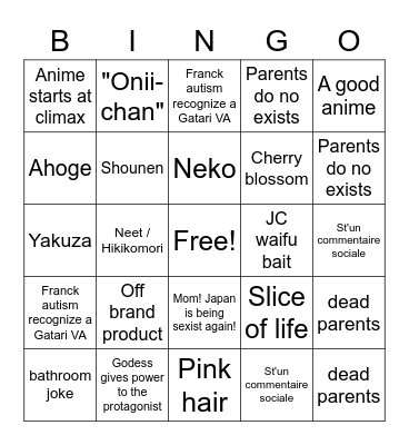 WEEB CARD Bingo Card