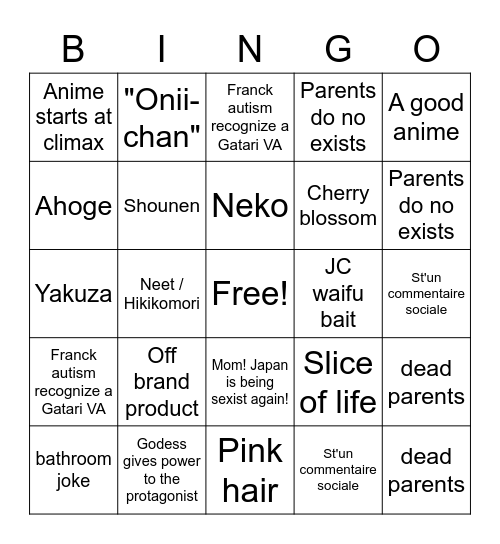 WEEB CARD Bingo Card