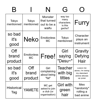 WEEB CARD Bingo Card