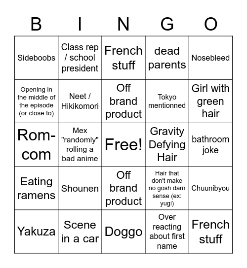 WEEB CARD Bingo Card