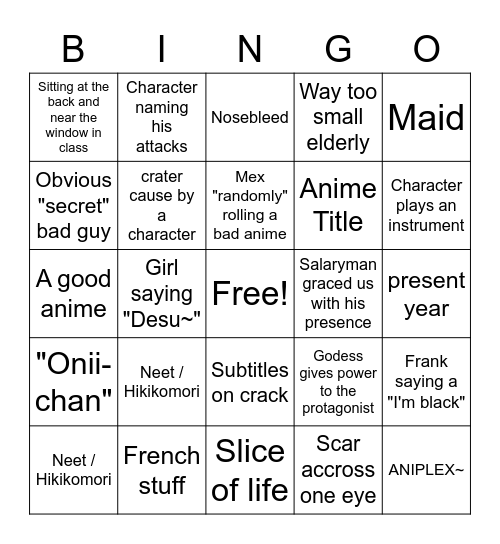 WEEB CARD Bingo Card