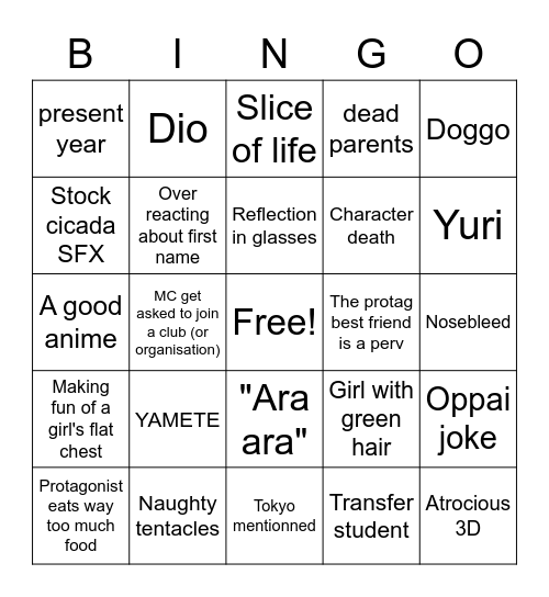 WEEB CARD Bingo Card