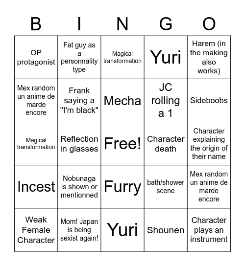 WEEB CARD Bingo Card