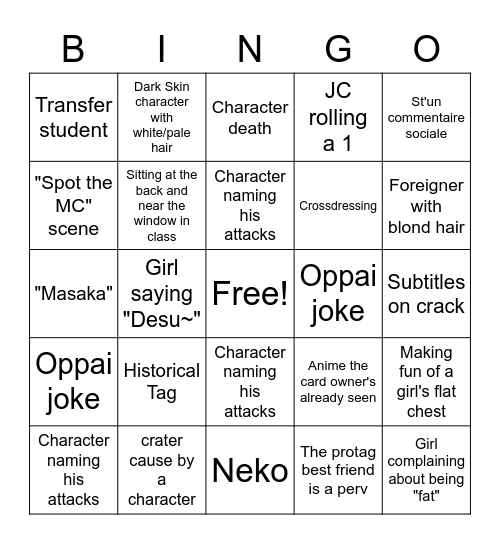 WEEB CARD Bingo Card