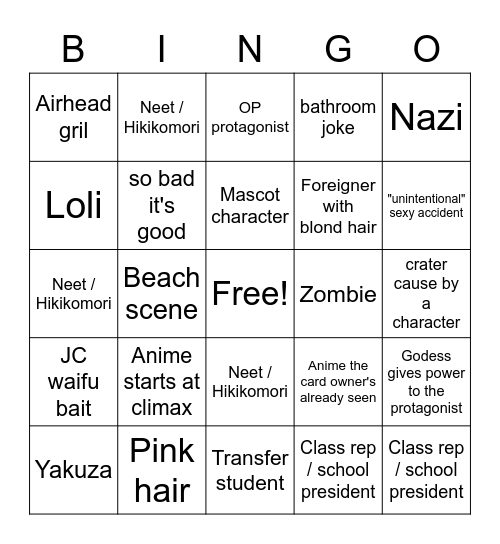 WEEB CARD Bingo Card