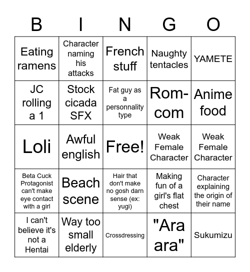 WEEB CARD Bingo Card