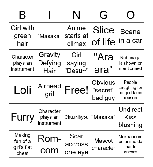 WEEB CARD Bingo Card