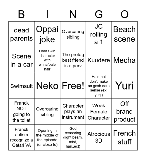 WEEB CARD Bingo Card