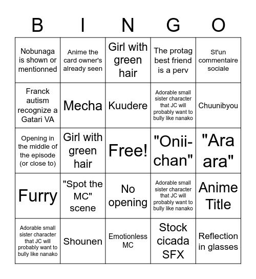 WEEB CARD Bingo Card