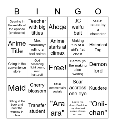 WEEB CARD Bingo Card