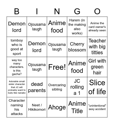 WEEB CARD Bingo Card