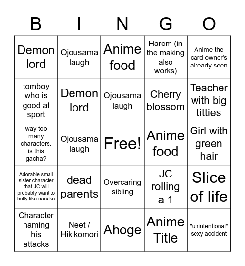 WEEB CARD Bingo Card