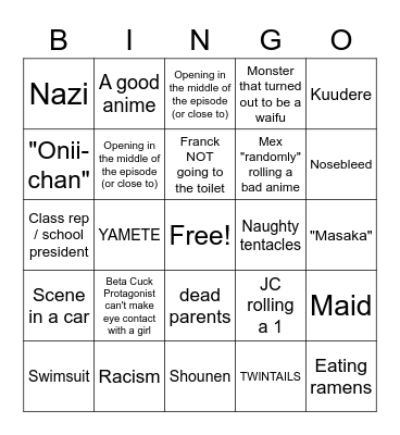 WEEB CARD Bingo Card