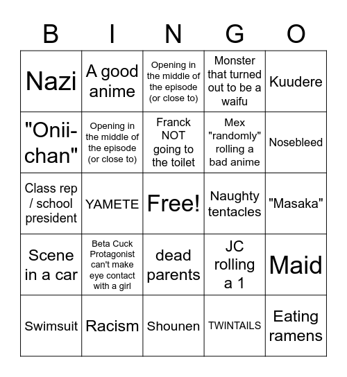 WEEB CARD Bingo Card