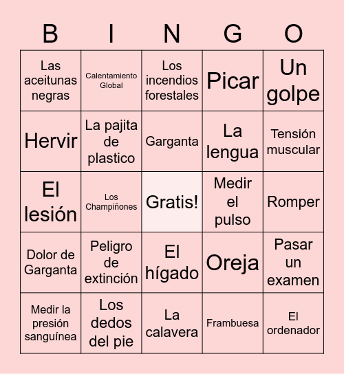 Bingo Vocabulario Bingo Card